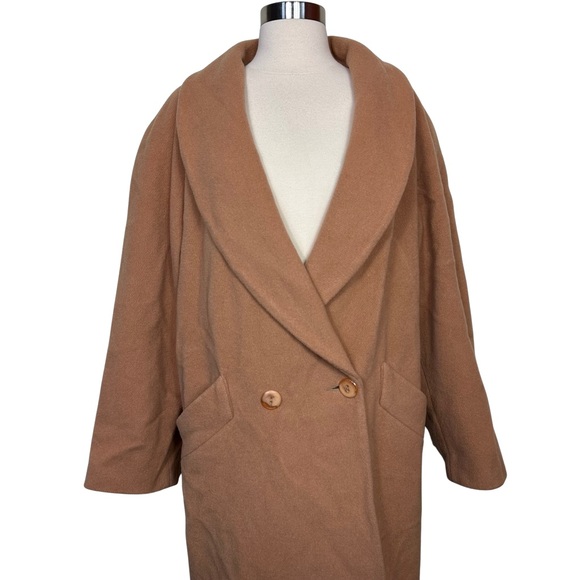 Vintage Julia Klein Wool Camel Tan Longline Trench Winter Neutral Coat Size 12 - Picture 3 of 11